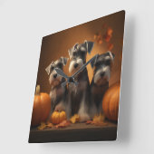 Schnauzer Puppy Herfst Delight Pompoen Vierkante Klok (Hoek)