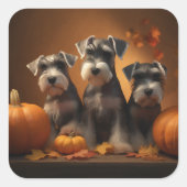 Schnauzer Puppy Herfst Delight Pompoen Vierkante Sticker (Voorkant)