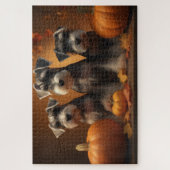 Schnauzer Puppy Herfst Plezier Pompoen Legpuzzel (Verticaal)