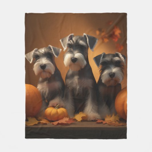 Schnauzer Puppy Herfstpracht Pompoen Fleece Deken (Voorkant)