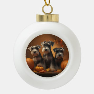 Schnauzer Puppy Herfstvreugde Pompoen Keramische Bal Ornament