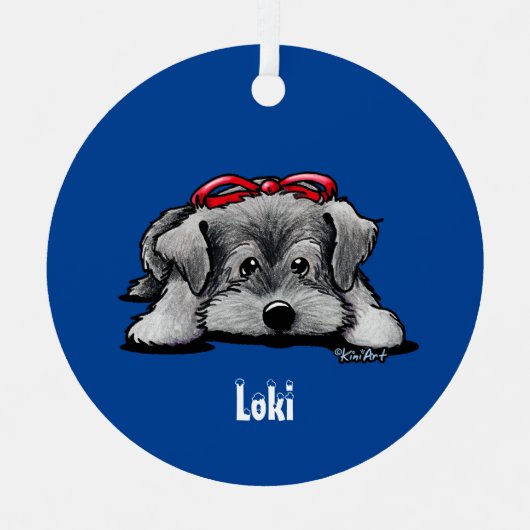 Schnauzer Puppy Kerstmis Metalen Ornament (Voorkant)