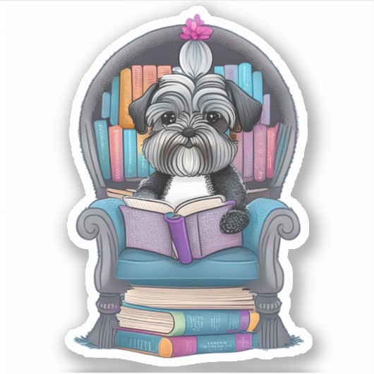 Schnauzer Puppy Leesboek Sticker (Voorkant)