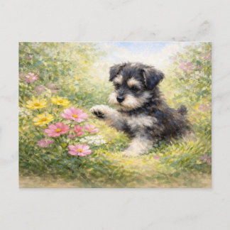 Schnauzer Puppy Lente Bloemen Briefkaart
