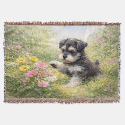Schnauzer Puppy Lente Bloemen Deken (Voorkant)