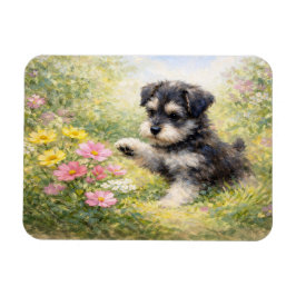 Schnauzer Puppy Lente Bloemen Flexibel Magneet