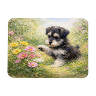 Schnauzer Puppy Lente Bloemen Flexibel Magneet