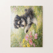 Schnauzer Puppy Lente Bloemen Legpuzzel (Verticaal)