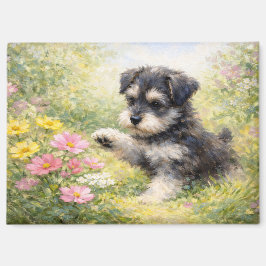 Schnauzer Puppy Lente Bloemen Magneet