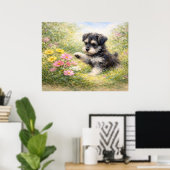 Schnauzer Puppy Lente Bloemen Poster (Thuiskantoor)
