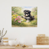 Schnauzer Puppy Lente Bloemen Poster (Keuken)