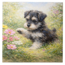Schnauzer Puppy Lente Bloemen