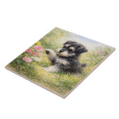 Schnauzer Puppy Lente Bloemen Tegeltje (Zijkant)