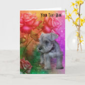 Schnauzer Puppy Rozen Dog Art Fotokaart Kaart (Gele Bloem)