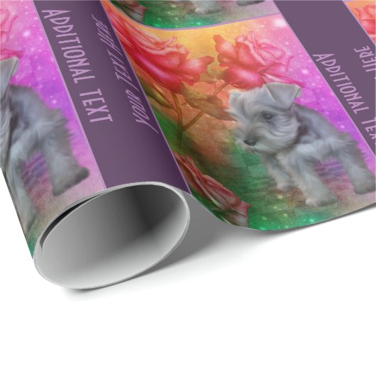 Schnauzer Puppy Rozen Hondenkunst Gepersonaliseerd Cadeaupapier (Rol Hoek)