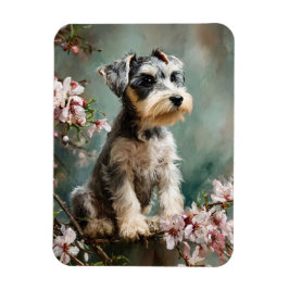 Schnauzer Puppy Spring Cherry Blossoms Flexible Magneet