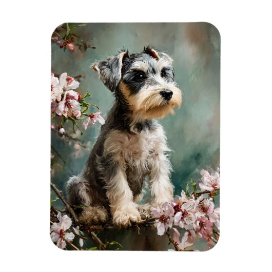 Schnauzer Puppy Spring Cherry Blossoms Flexible Magneet (Verticaal)