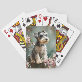 Schnauzer Puppy Spring Cherry Blossoms Pokerkaarten