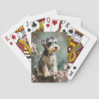 Schnauzer Puppy Spring Cherry Blossoms Pokerkaarten