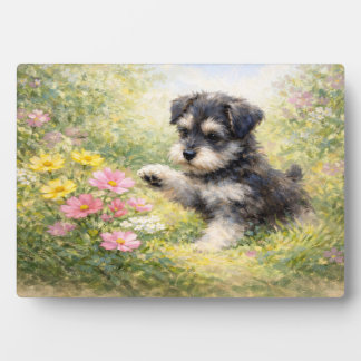 Schnauzer Puppy Springtime Flowers Fotoplaat