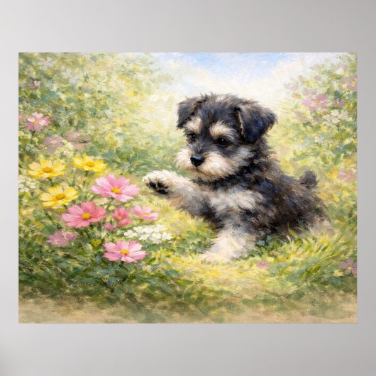 Schnauzer Puppy Springtime Flowers Poster (Voorkant)