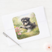 Schnauzer Puppy Springtime Flowers Vierkante Sticker (Envelop)