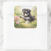 Schnauzer Puppy Springtime Flowers Vierkante Sticker (Tas)
