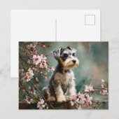 Schnauzer Puppy Tussen Lente Kersenbloesems Briefkaart (Voorkant / Achterkant)