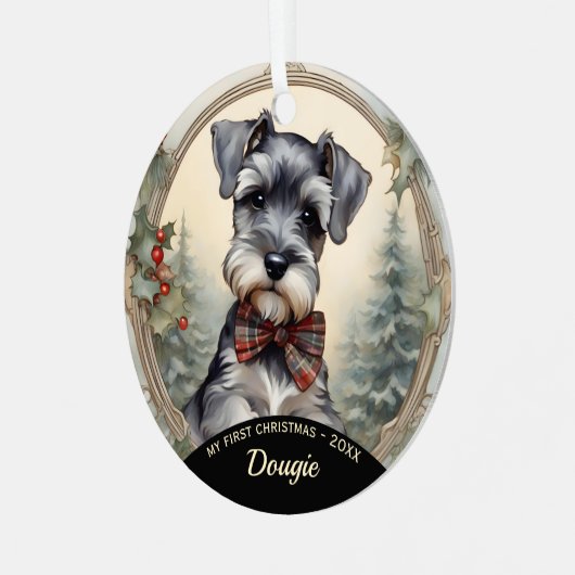 Schnauzer Puppy's Eerste Kerstmis Ornament (Voorkant links)