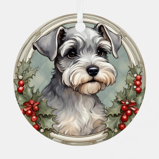 Schnauzer Puppy's Eerste Kerstmis Ornament (Achterkant)
