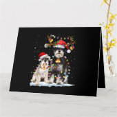 Schnauzer Rendier Kerstman Hoed Kerstlichtjes Kers Kaart (Gele Bloem)