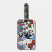 Schnauzer Rent in de Sneeuw met Kerstmuts Bagagelabel (Achterkant verticaal)