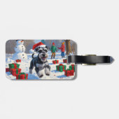 Schnauzer Rent in de Sneeuw met Kerstmuts Bagagelabel (Achterkant horizontaal)