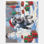 Schnauzer Rent in de Sneeuw met Kerstmuts Fleece Deken (Voorkant)