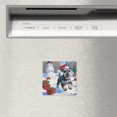 Schnauzer Rent in Sneeuw met Kerstmuts Magneet (Insitu (Vaatwasser))