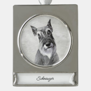 Schnauzer (reuzenschilder) - Hond Kunst zilver gep Verzilverd Banner Ornament