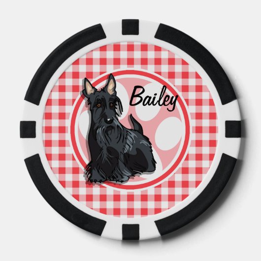 Schnauzer; Rood en Wit Gingham Poker Chips (Voorkant)