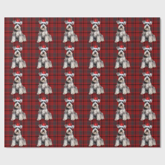 Schnauzer Santa Dog Holiday Plaid Christmas Cadeaupapier (Vlak)