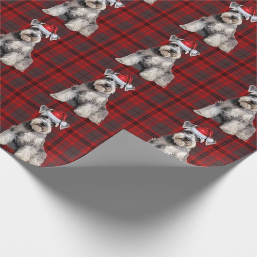 Schnauzer Santa Dog Holiday Plaid Christmas Cadeaupapier (Hoek)