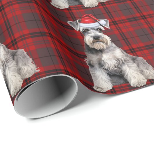 Schnauzer Santa Dog Holiday Plaid Christmas Cadeaupapier (Rol Hoek)