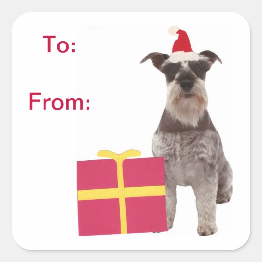 Schnauzer Santa Hat Gift Labels Sticker (Voorkant)