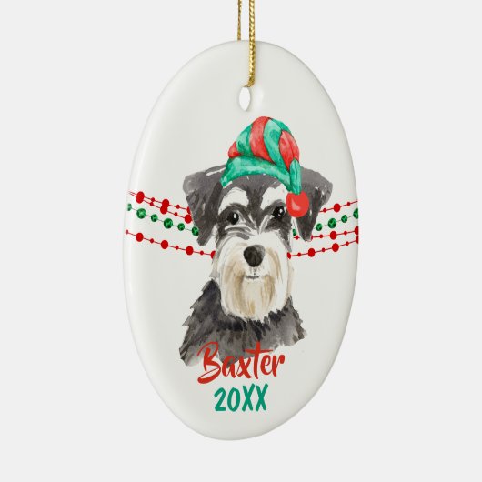 Schnauzer Santa Hat Holiday String Beads Keramisch Ornament (Rechts)