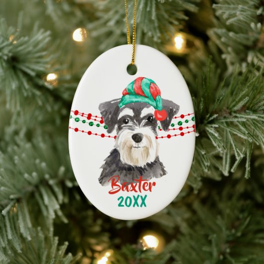 Schnauzer Santa Hat Holiday String Beads Keramisch Ornament (Boom)