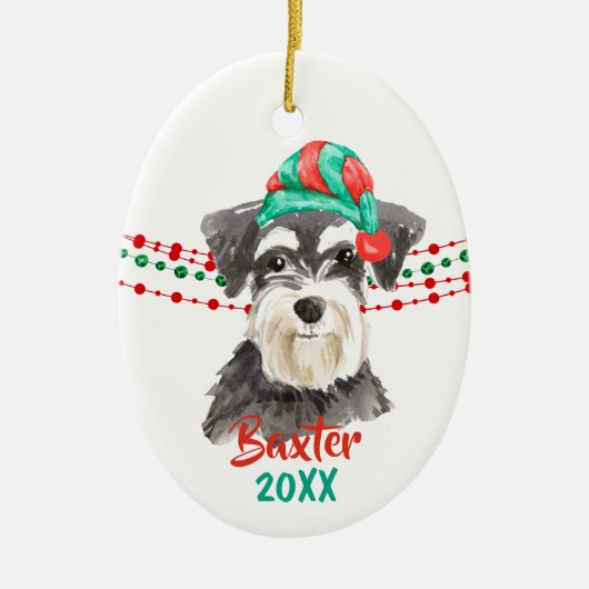 Schnauzer Santa Hat Holiday String Beads Keramisch Ornament (Voorkant)