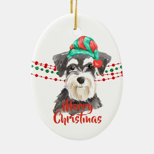 Schnauzer Santa Hat Holiday String Beads Keramisch Ornament (Achterkant)
