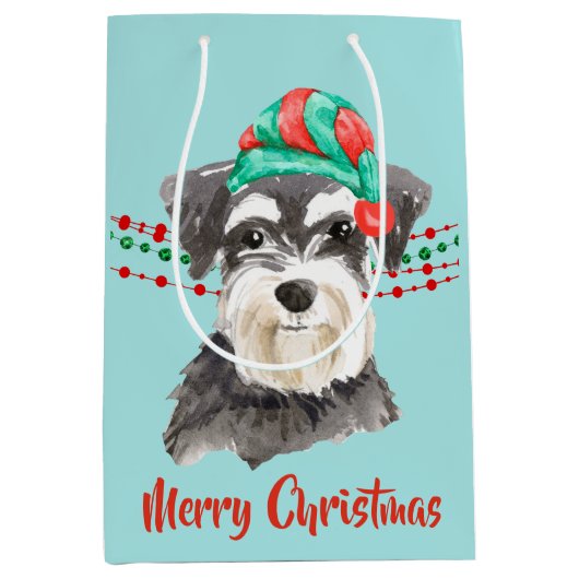 Schnauzer Santa Hat Holiday String Beads Medium Cadeauzakje (Voorkant)