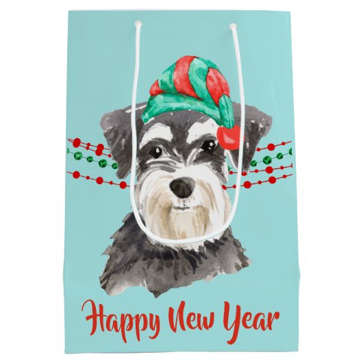 Schnauzer Santa Hat Holiday String Beads Medium Cadeauzakje (Achterkant)