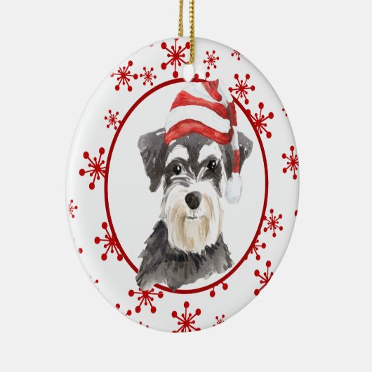 Schnauzer Santa Hat Red Snowflake Sjabloon Keramisch Ornament (Rechts)