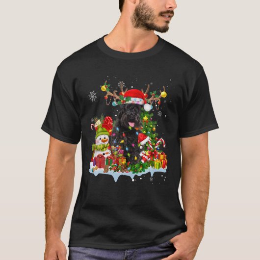 Schnauzer Santa Hat Reindeer Kerstlights Paja T-shirt (Voorkant)