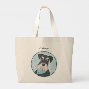 Schnauzer Schilderen Miniatuur Uncropped Pet Dog A Grote Tote Bag